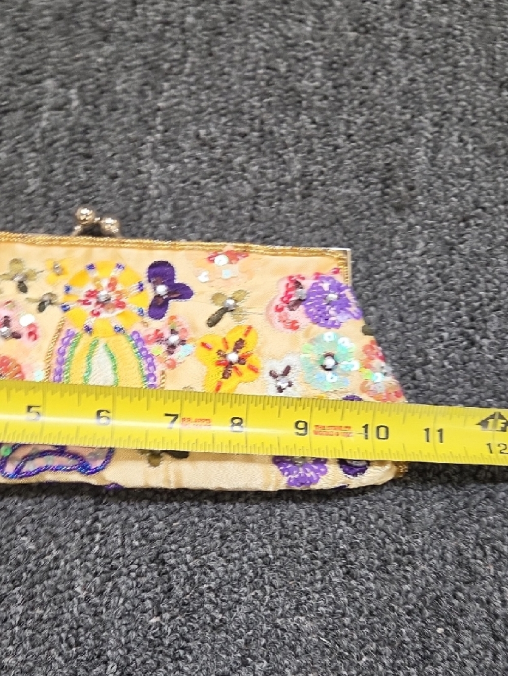 Beige Embroidered Sequin Floral Evening Clutch - Picture 6 of 7
